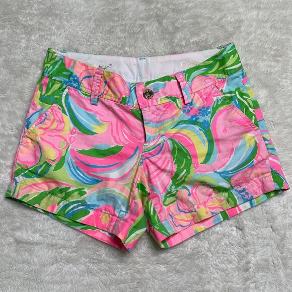 Lilly Pulitzer #19277 Women's Pink Green Callahan Floral Shorts Size 0 - Picture 1 of 8